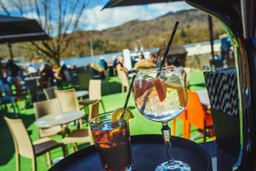 Lake View Garden Bar - Outdoor dining in the Lake District - Bar area with cola drink and gin cocktail